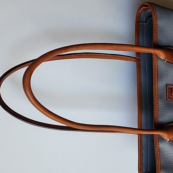 DOONEY & BOURKE Grey Pebbled Leather Two Handle Tote Bag with Tan Leather Trim - Picture 13 of 16